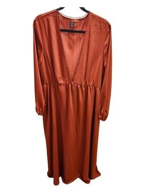 SHEIN Curve Terracotta Rust Lace Plunge V-Neck Maxi Dress 1X
